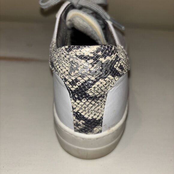 P448 White Leather Snakeskin Detail Low Top Lace-Up Sneakers Women's Size 39 - Picture 6 of 15
